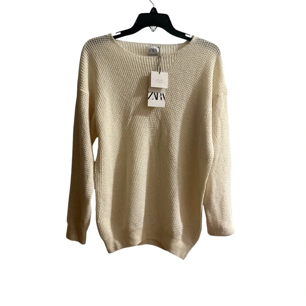NWT Zara Beige Women's Crew Neck Sweater - Picture 1 of 5